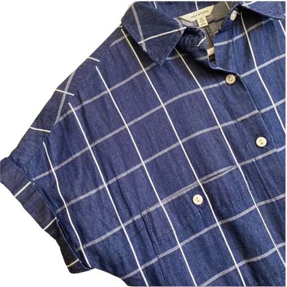 *NWOT* Max Studio Denim/Chambray Windowpane Collared Button Down Shirt Dress - Picture 7 of 12